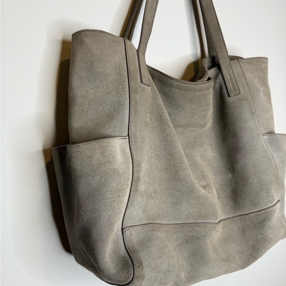 Garnet Hill Suede Leather Gray Tote Bag Purse Slouchy Boho Magnetic Closure - Picture 9 of 11